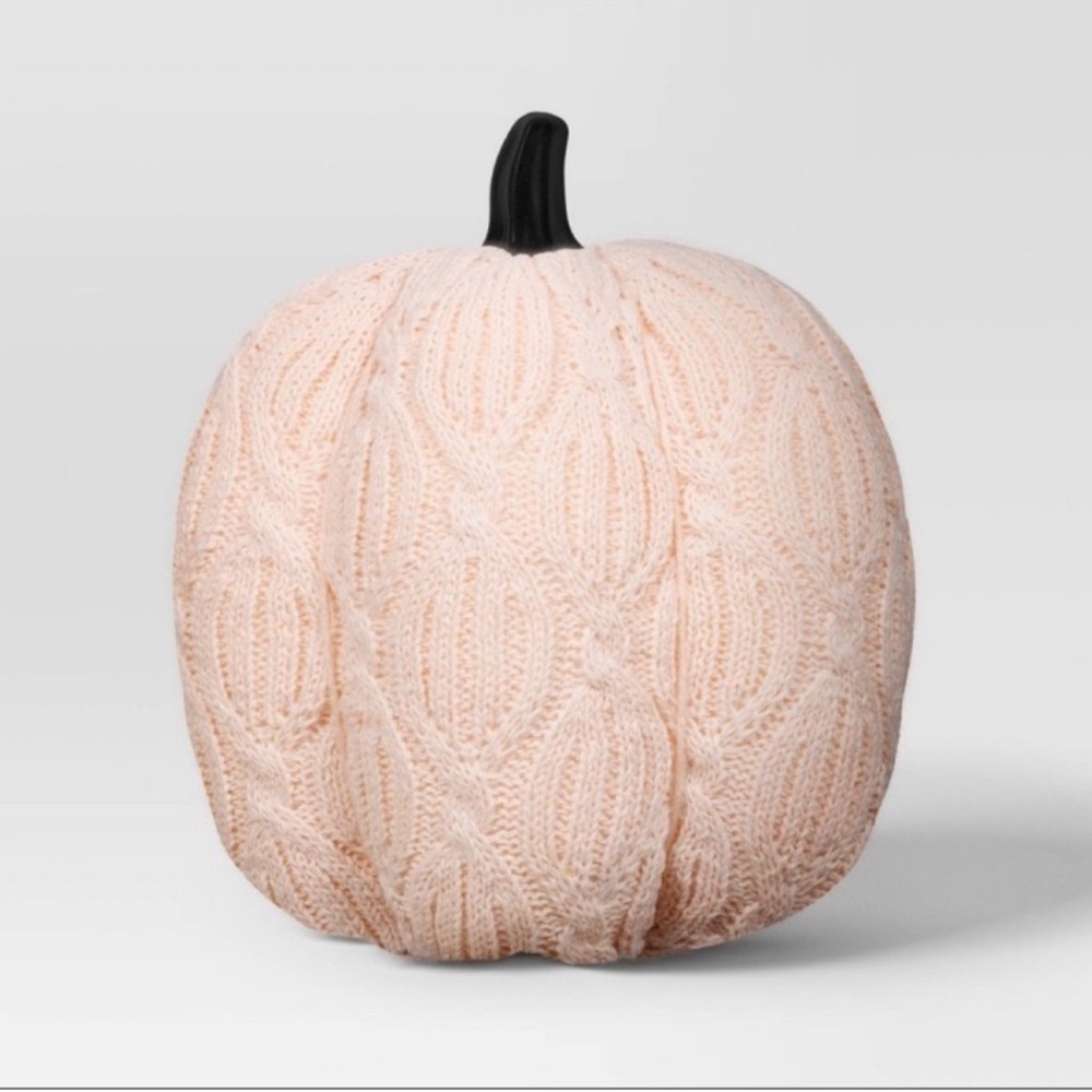 Large Pale Pink Cable Knit Pumpkin Gorgeous Fall Thanksgiving Decor, Hyde & EEK!